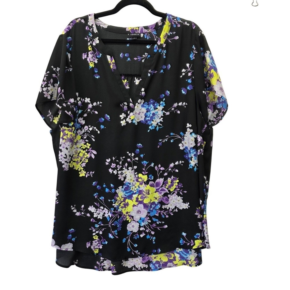 Torrid Black Floral Georgette Split Neck Hi-Lo Blouse Top Womens Plus Size 3 3X